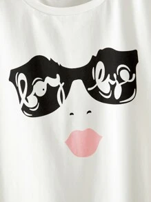 SHEIN 女孩人像圖案t恤 - 白色 - 查看 4