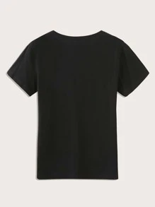 SHEIN LUNE Áo thun Plus size Con số màu đen Giải trí - màu đen - Xem 2