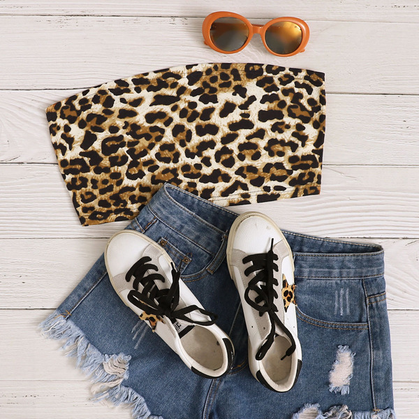 

Leopard Print Tube Crop Top, Multicolor