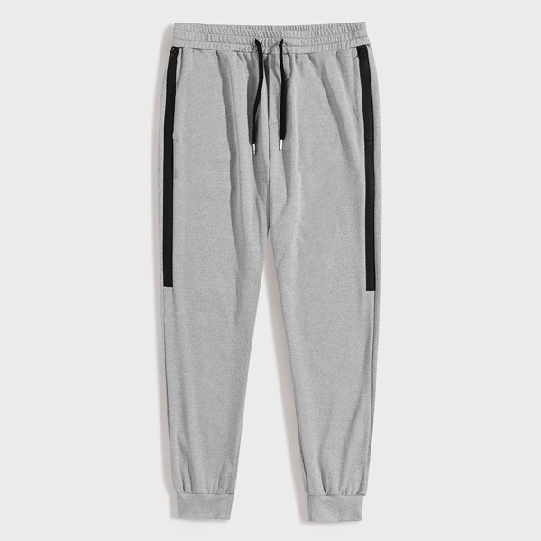 

Men Contrast Zip Sideseam Drawstring Sweatpants, Grey