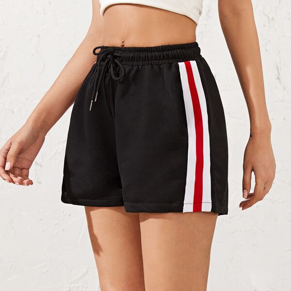 

Stripe Side Drawstring Waist Shorts, Black