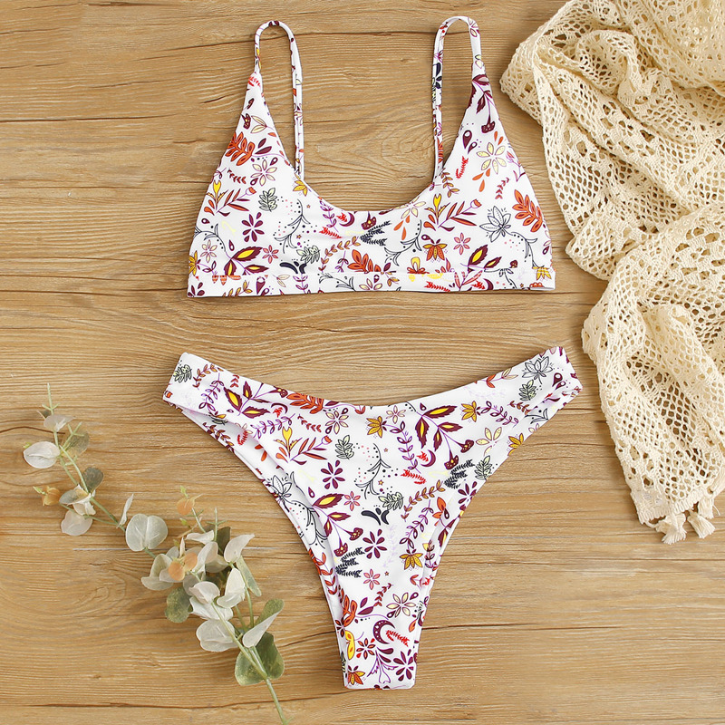 

Floral Adjustable Strap Bikini Swimsuit, Multicolor