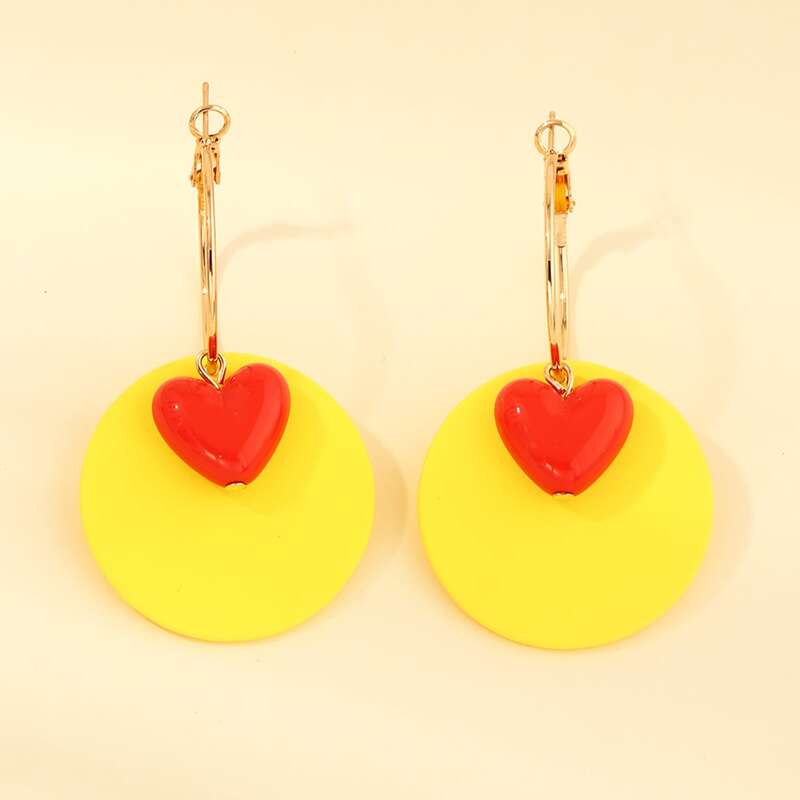 

1pair Heart Decor Round Earrings, Multicolor