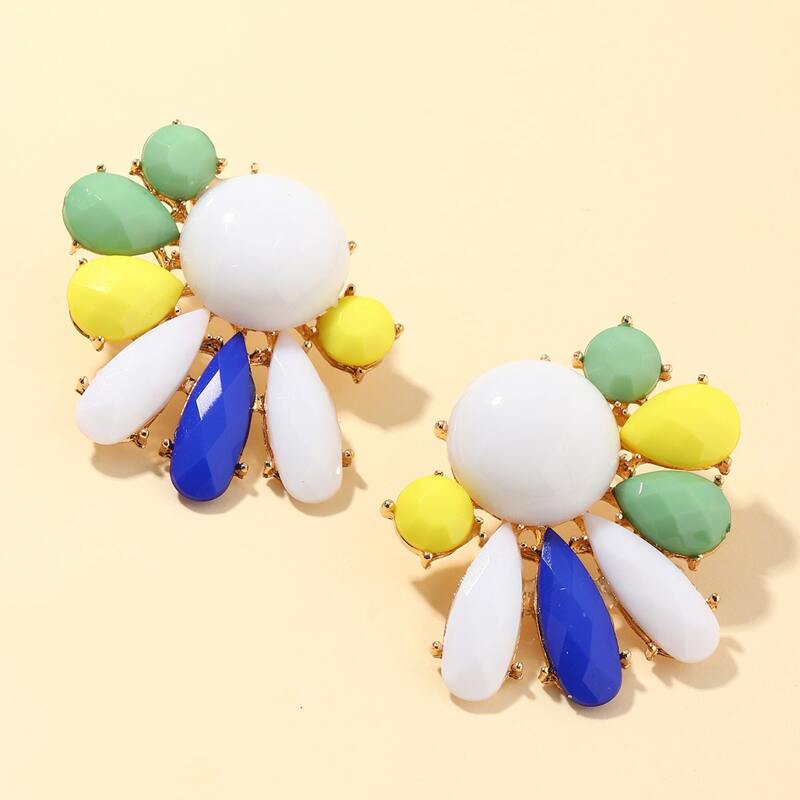 

1pair Color Block Stud Earrings, Multicolor