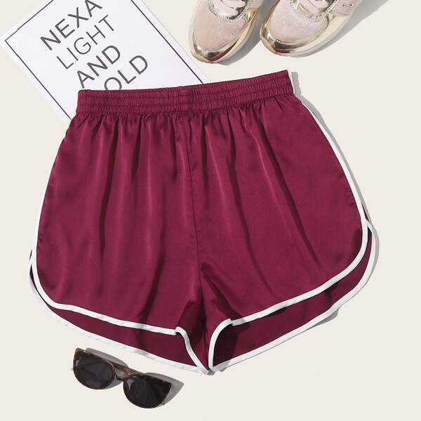 

Contrast Binding Satin Dolphin Shorts, Burgundy