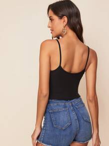 SHEIN EZwear Top de tirante corto tejido de canalé - Negro - Ver 2