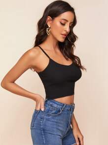 SHEIN EZwear Top de tirante corto tejido de canalé - Negro - Ver 5