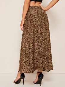 SHEIN Unity 流蘇繫帶腰開衩大腿豹紋半身裙 - 彩色 - 查看 2