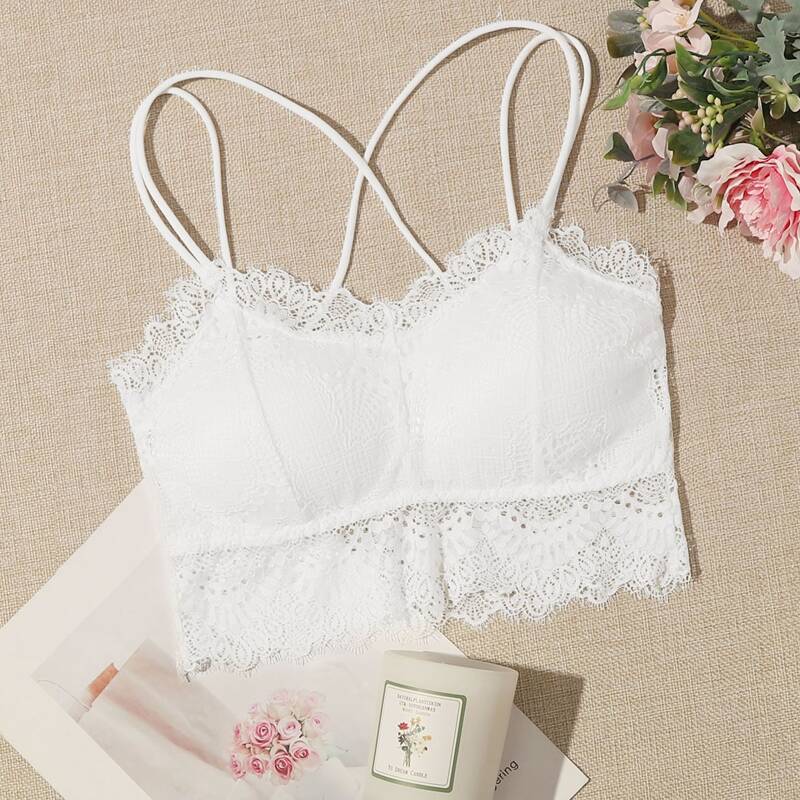 

Crisscross Floral Lace Bralette, White