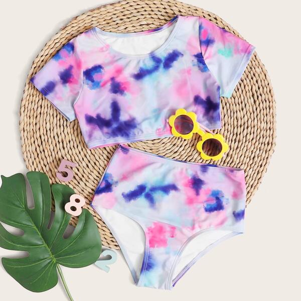 

Girls Tie Dye High Waisted Bikini Swimsuit, Multicolor