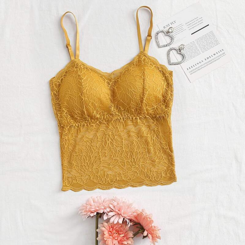 

Floral Lace Longline Bralette, Yellow