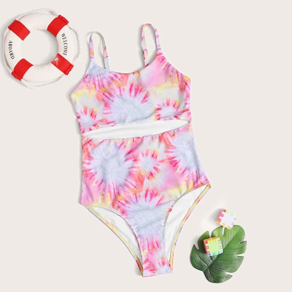 

Girls Tie Dye Cut Out One Piece Swimsuit, Multicolor