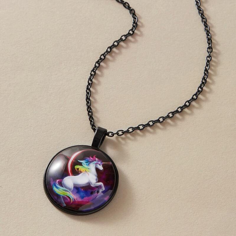 

1pc Unicorn Pattern Pendant Necklace, Black