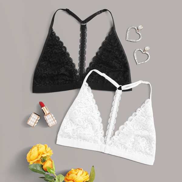 

Чёрнобелые с фестонами Одноцветный Сексуальный Бра и бралетты