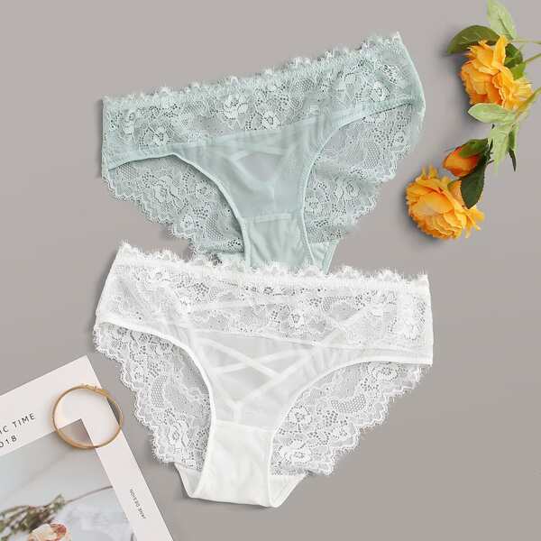 

2pack Crisscross Lace Panty Set, Multicolor