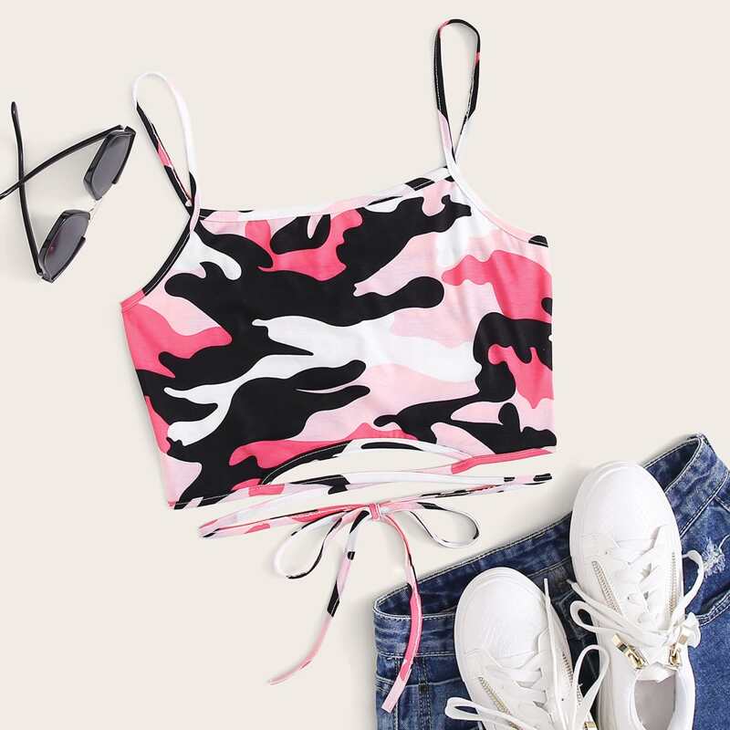 

Criss Cross Crop Camo Cami, Multicolor