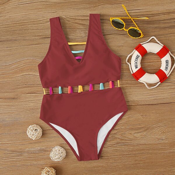 

Girls Ladder Cut Out One Piece Swimsuit, Red
