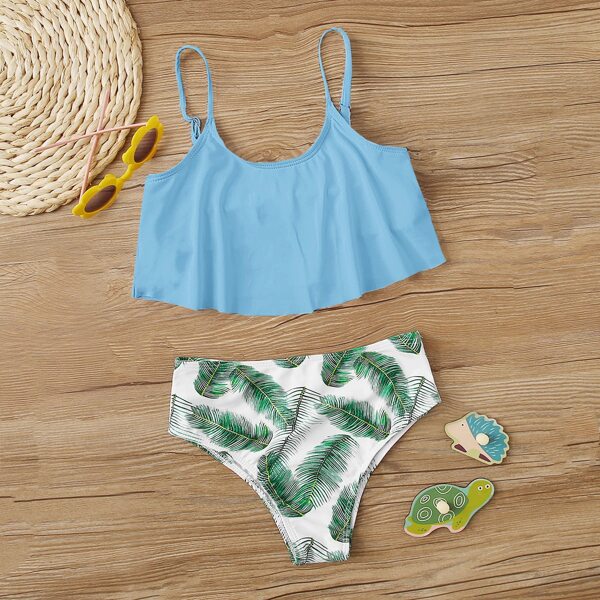 

Girls Tropical Flounce Bikini Swimsuit, Multicolor