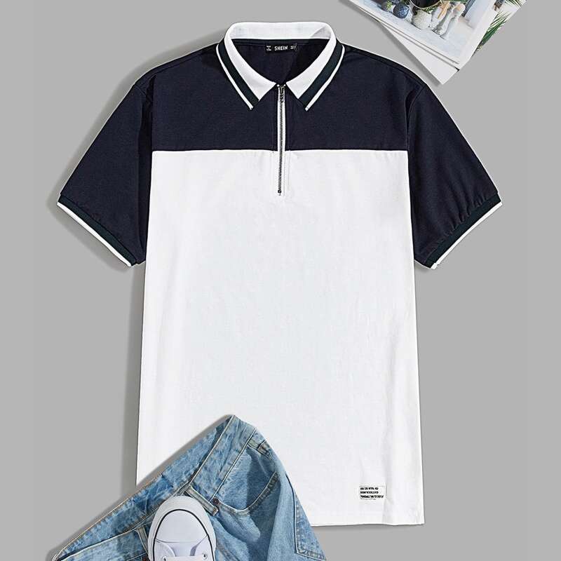 

Guys Two Tone Zip Half Placket Polo Shirt, Multicolor