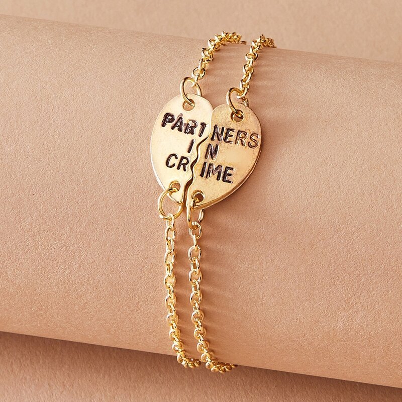 

2pcs Half Heart Decor Bracelet, Gold