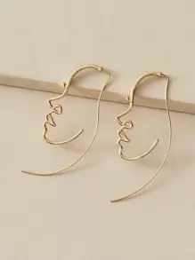 1pair Hollow Out Face Design Earrings - Yellow Gold - View 1