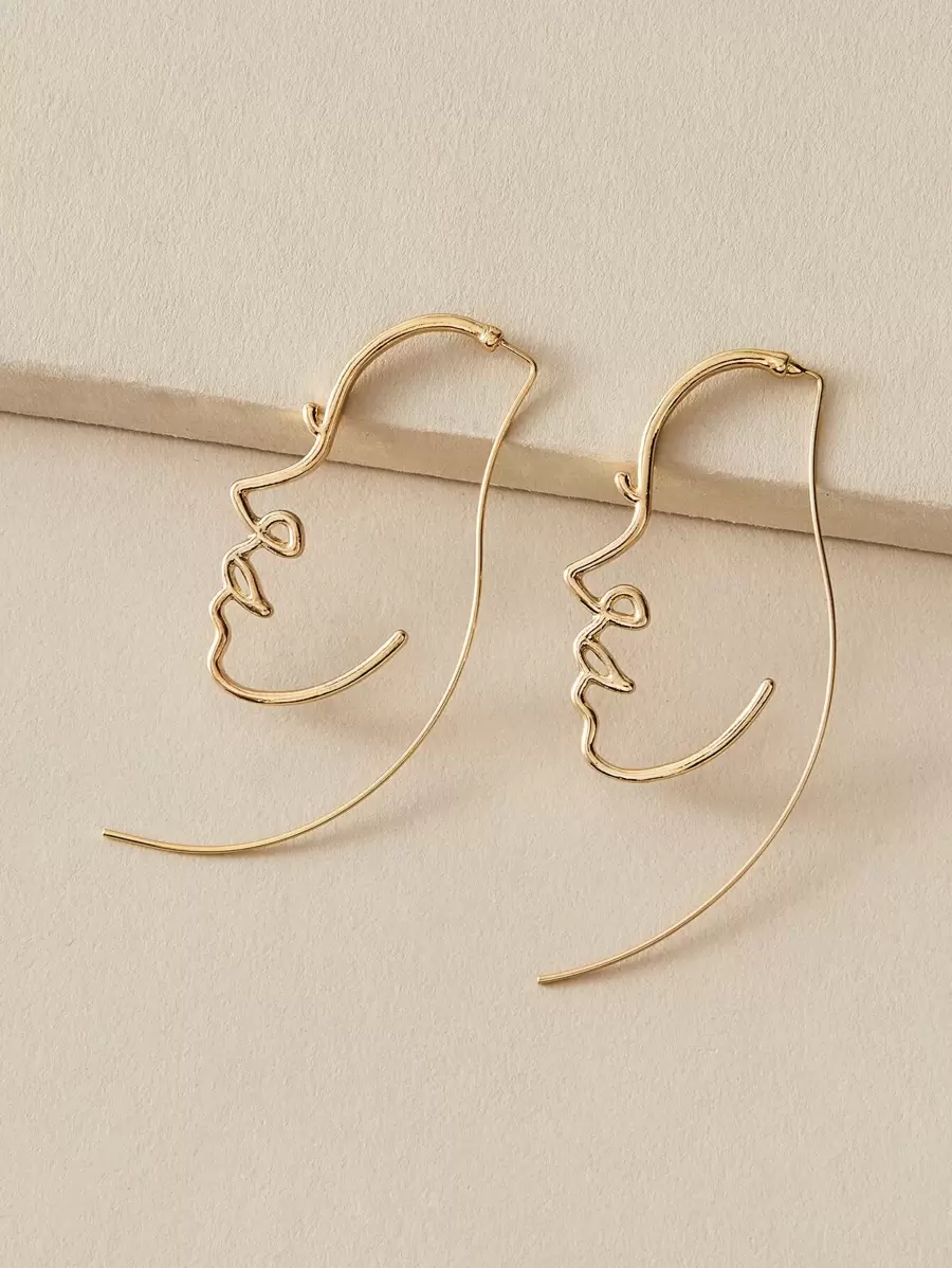 1pair Hollow Out Face Design Earrings - Yellow Gold - View 1