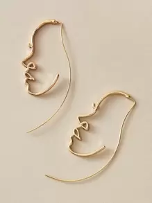 1pair Hollow Out Face Design Earrings - Yellow Gold - View 2