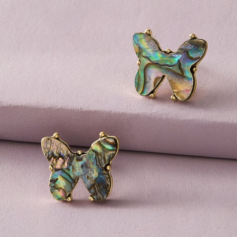 

1pair Shell Engraved Butterfly Shaped Earrings, Multicolor