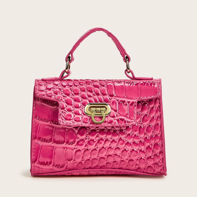 

Croc Embossed Satchel Bag, Pink