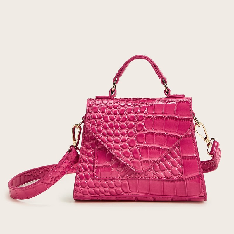 

Croc Embossed Patent Satchel Bag, Pink