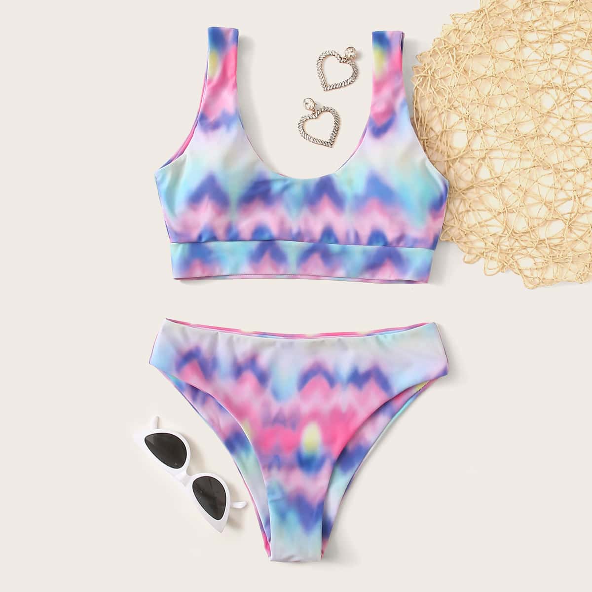 

Tie Dye High Leg Bikini Swimsuit, Multicolor