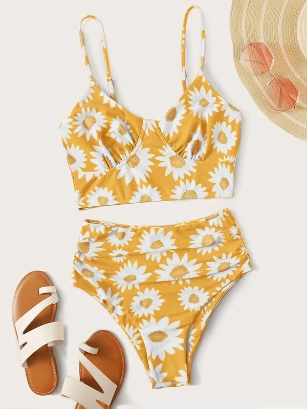 yellow floral high waisted bikini