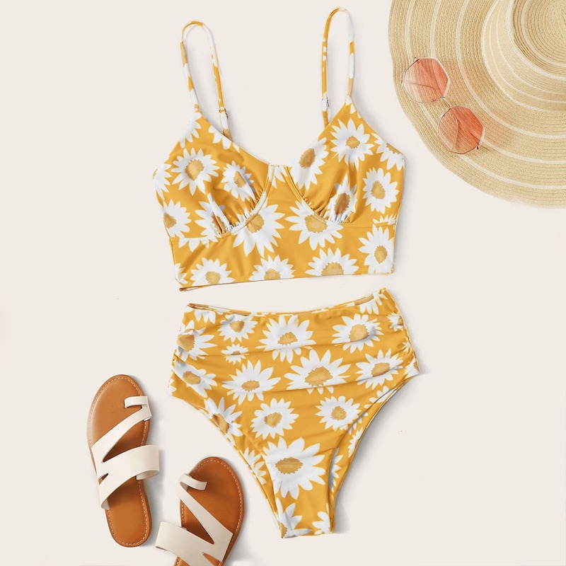 

Daisy Floral High Waisted Bikini Swimsuit, Yellow