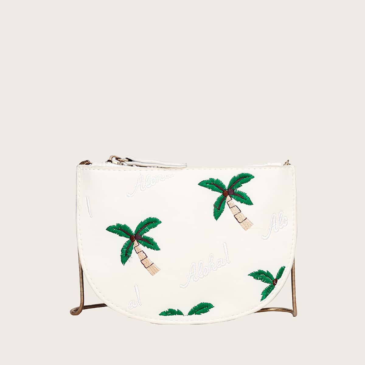 

Palm Tree Embroidered Crossbody Bag, White