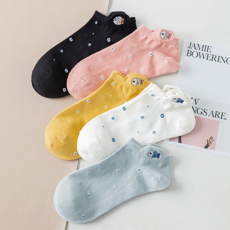 

5pairs Fish Embroidered Socks, Multicolor