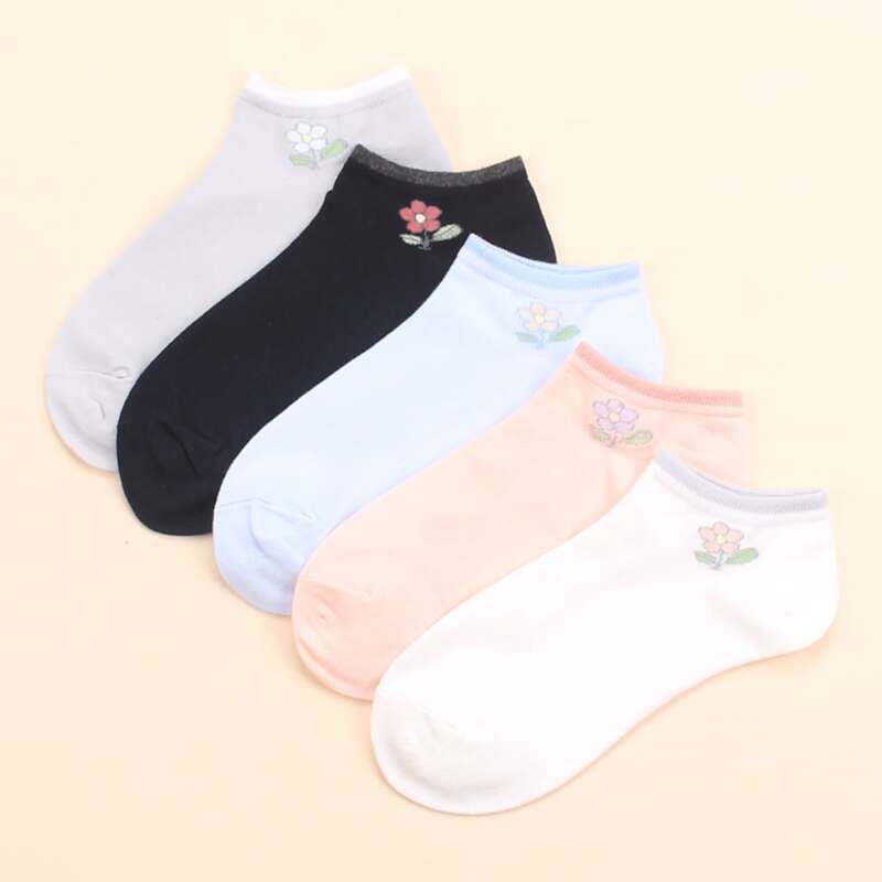 

5pairs Flower Pattern Ankle Socks, Multicolor