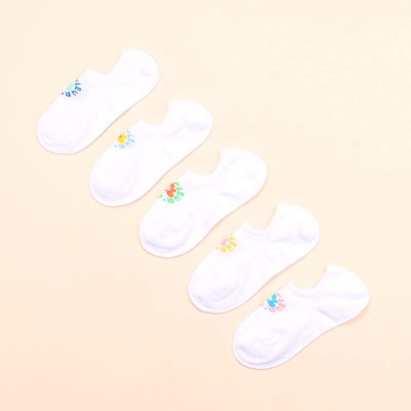 

5pairs Flower Pattern Ankle Socks, White