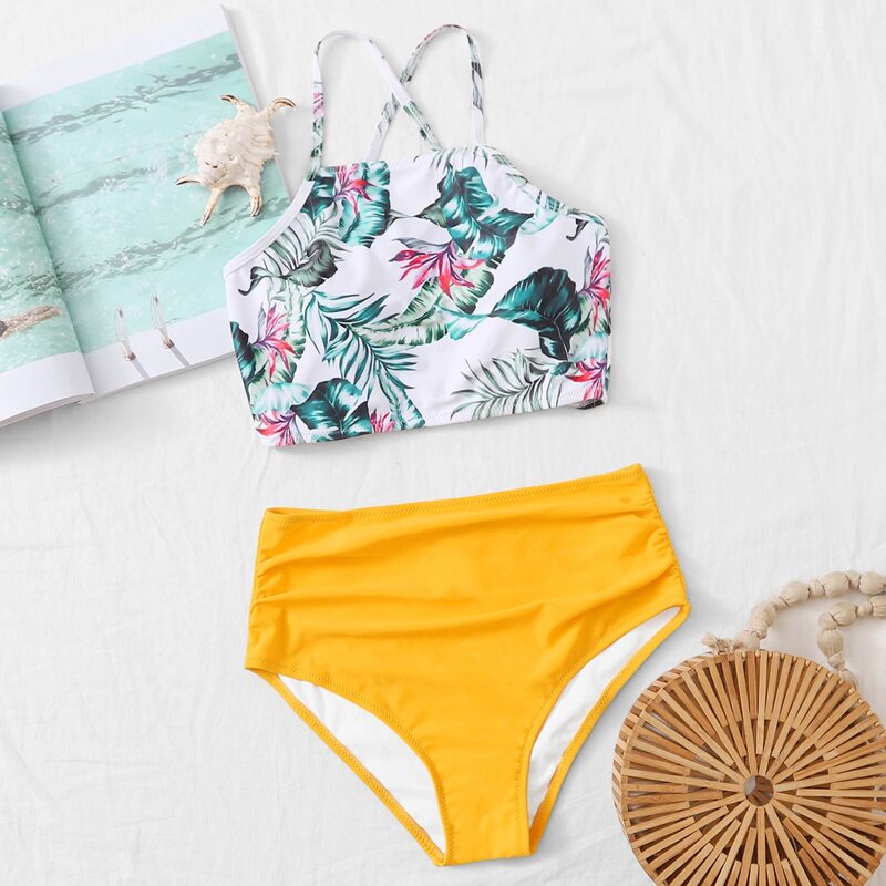 

Tropical Crisscross High Waisted Bikini Swimsuit, Multicolor