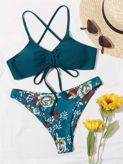 Floral Tie Back Cheeky Bikini Swimsuit