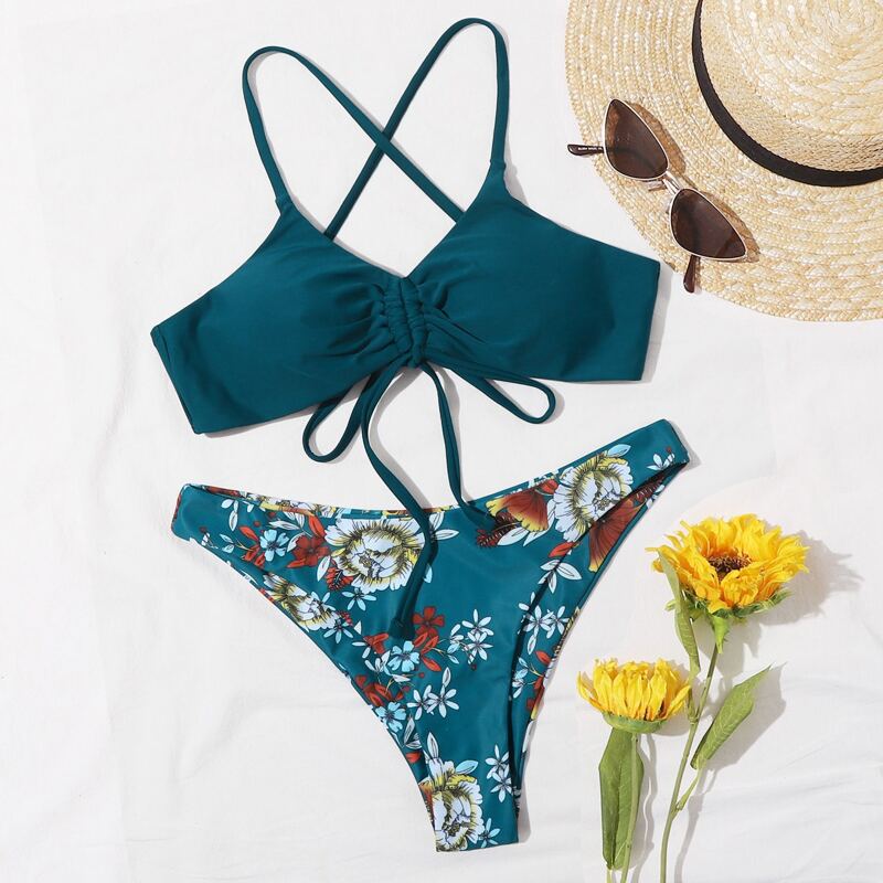 

Floral Tie Back Cheeky Bikini Swimsuit, Multicolor