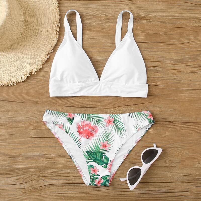 

Tropical Floral Triangle Bikini Swimsuit, Multicolor