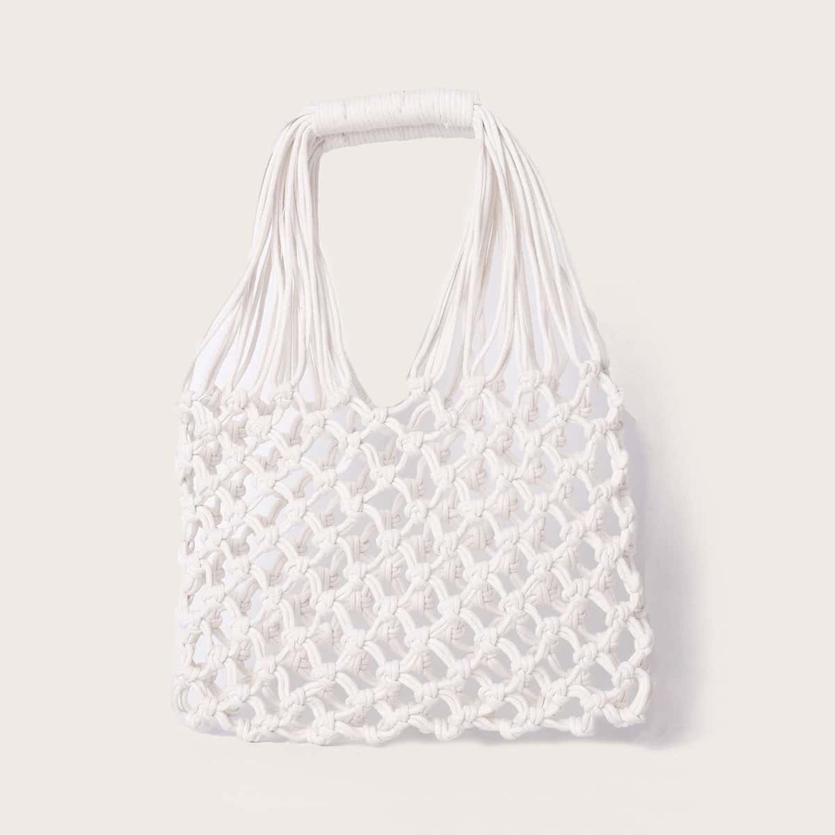 

Hollow Out Crochet Tote Bag, White