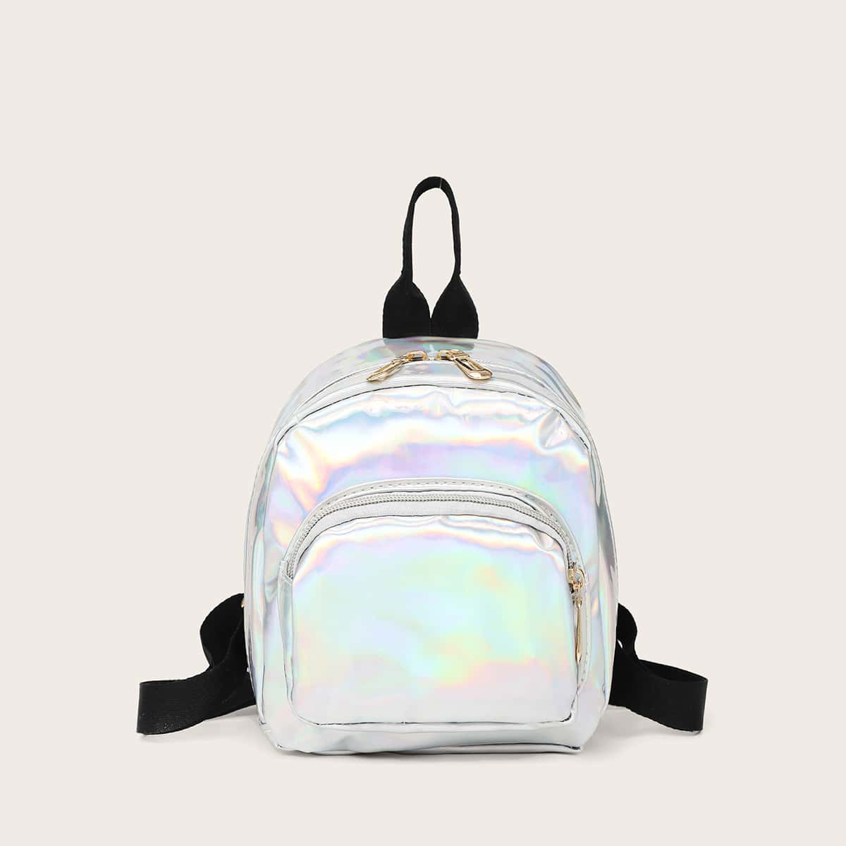 

Pocket Front Holographic Backpack, Silver