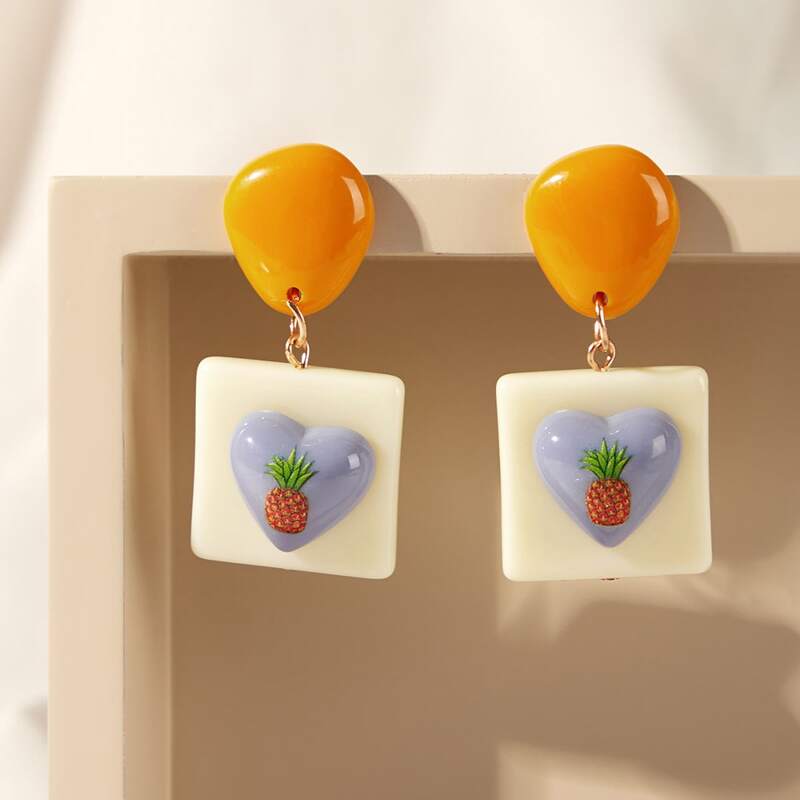 

1pair Color Block Fruit Pattern Drop Earrings, Multicolor
