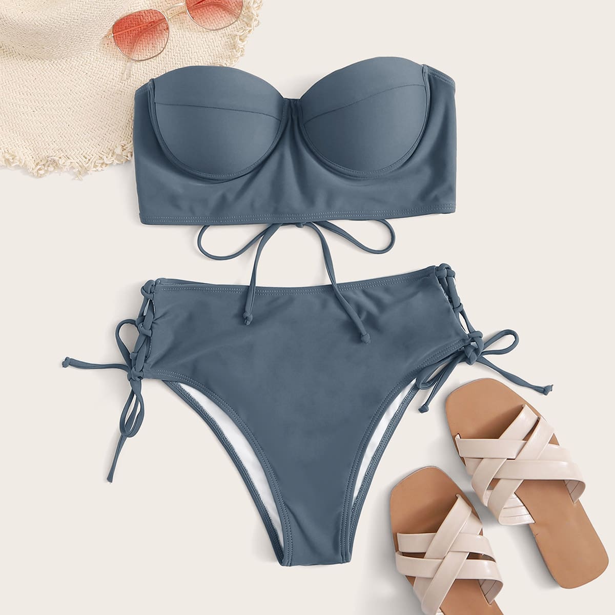 

Push Up Bandeau High Waist Bikini Swimsuit, Grey
