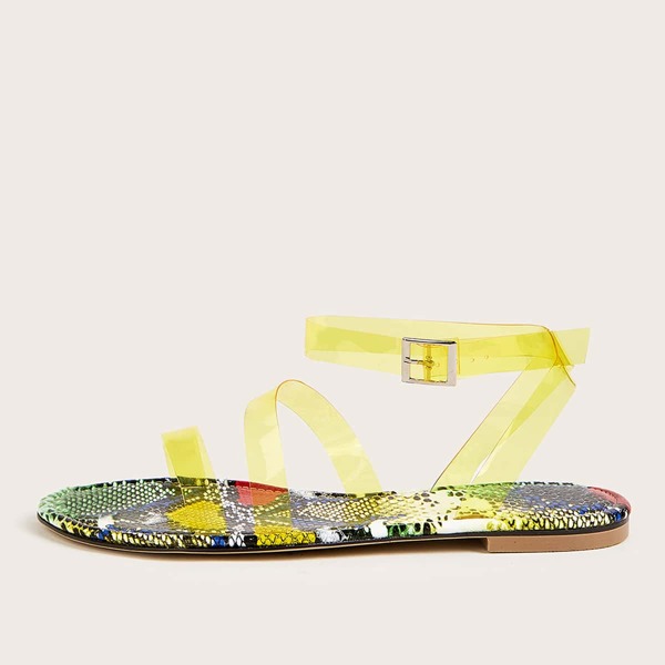 

Clear Ankle Strap Snakeskin Sole Sandals, Yellow