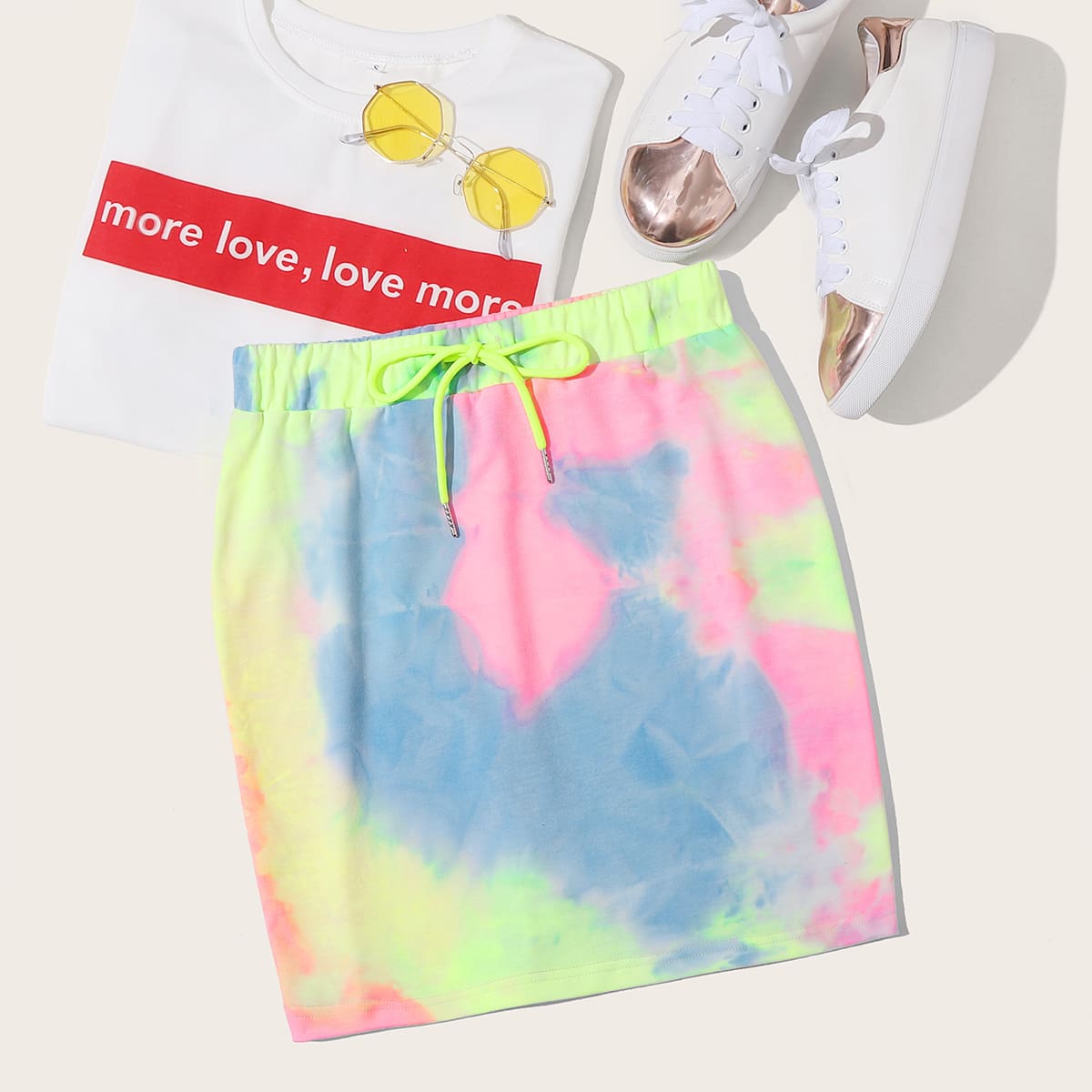 

Drawstring Waist Tie Dye Skirt, Multicolor