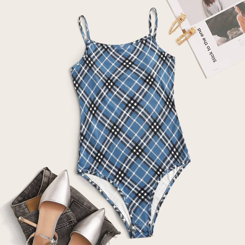 

Plaid Cami Bodysuit, Multicolor