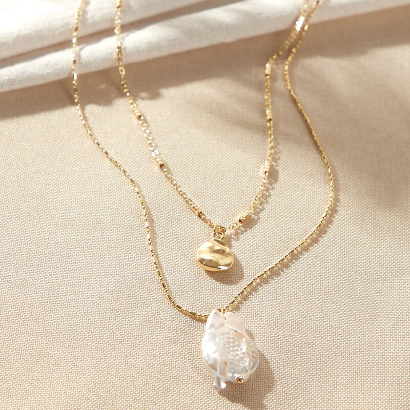 

1pc Pearl Charm Layered Necklace, Gold