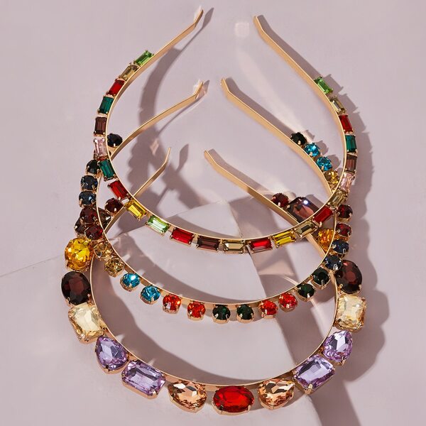 

3 pieces Colorful Gemstone Decor Hair Hoop, Multicolor